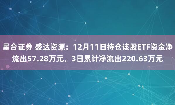 星合证券 盛达资源：12月11日持仓该股ETF资金净流出57.28万元，3日累计净流出220.63万元
