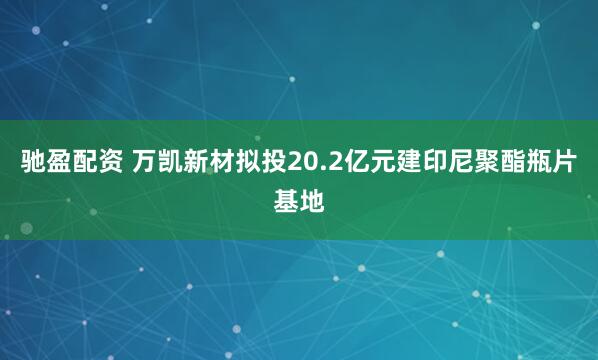 驰盈配资 万凯新材拟投20.2亿元建印尼聚酯瓶片基地