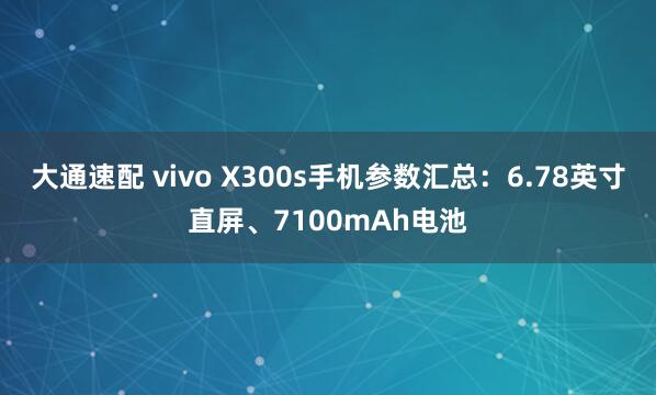 大通速配 vivo X300s手机参数汇总：6.78英寸直屏、7100mAh电池